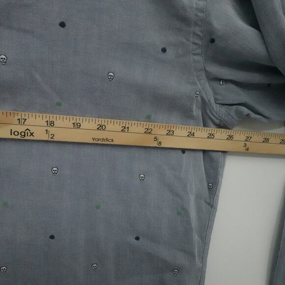 Luchiano Visconti Shirt Mens 2XL Gray Embroidered Skull Pattern Button Up Casual - Picture 5 of 14